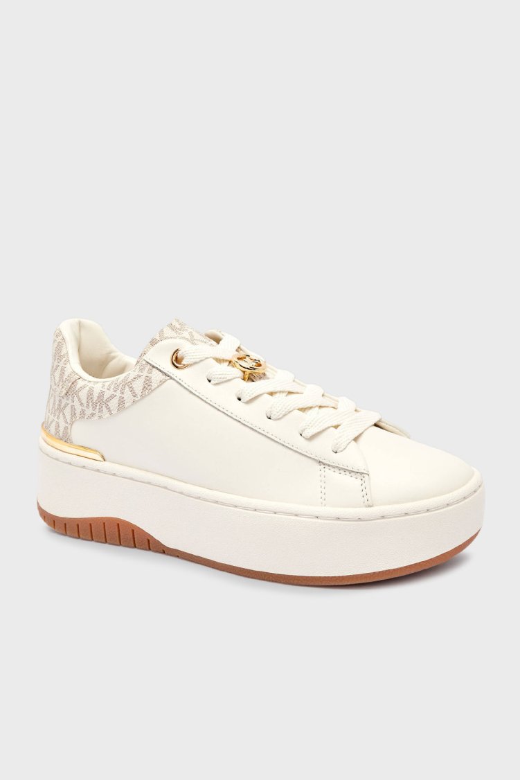 Michael Kors Logolu Deri Sneaker 43F5DTFS6L150 Kadın Ayakkabı 43F5DTFS6L 150 EKRU - Michael Kors