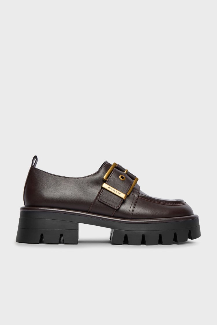 Michael Kors Tokalı Deri Kalın Tabanlı Loafer Ayakabbı 40F4COFP1L251 Kadın Ayakkabı 40F4COFP1L 251 KAHVE - Michael Kors