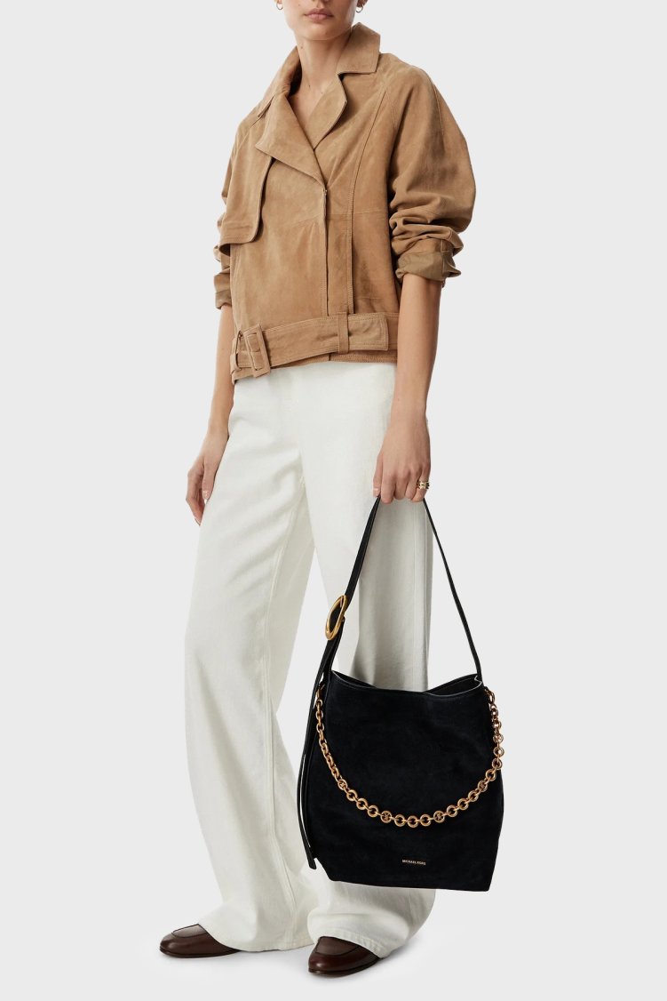 Michael Kors Zincir Detaylı Ayarlanabilir Askılı Süet 30T6AUEM8S001 Kadın Çanta 30T6AUEM8S 001 Siyah - Michael Kors (1)