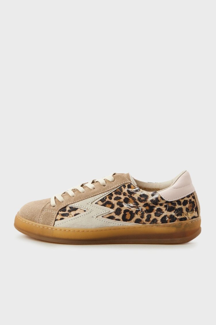 Moaconcept Deri Logolu Leopar ve Süet Detaylı Sneaker Kadın Ayakkabı IC009 LEOPAR - Moaconcept