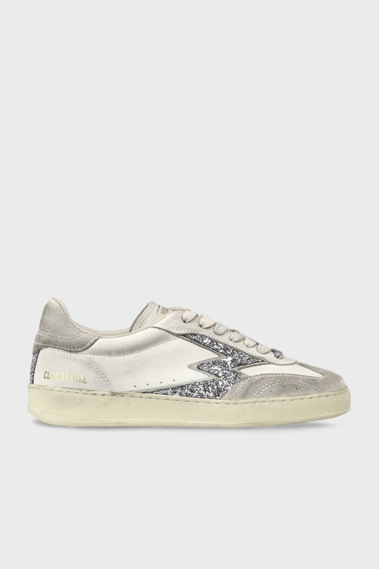 Moaconcept Deri Logolu Sim ve Süet Detaylı Vintage Sneaker Kadın Ayakkabı MG630CO1 BEYAZ-GÜMÜŞ - Moaconcept