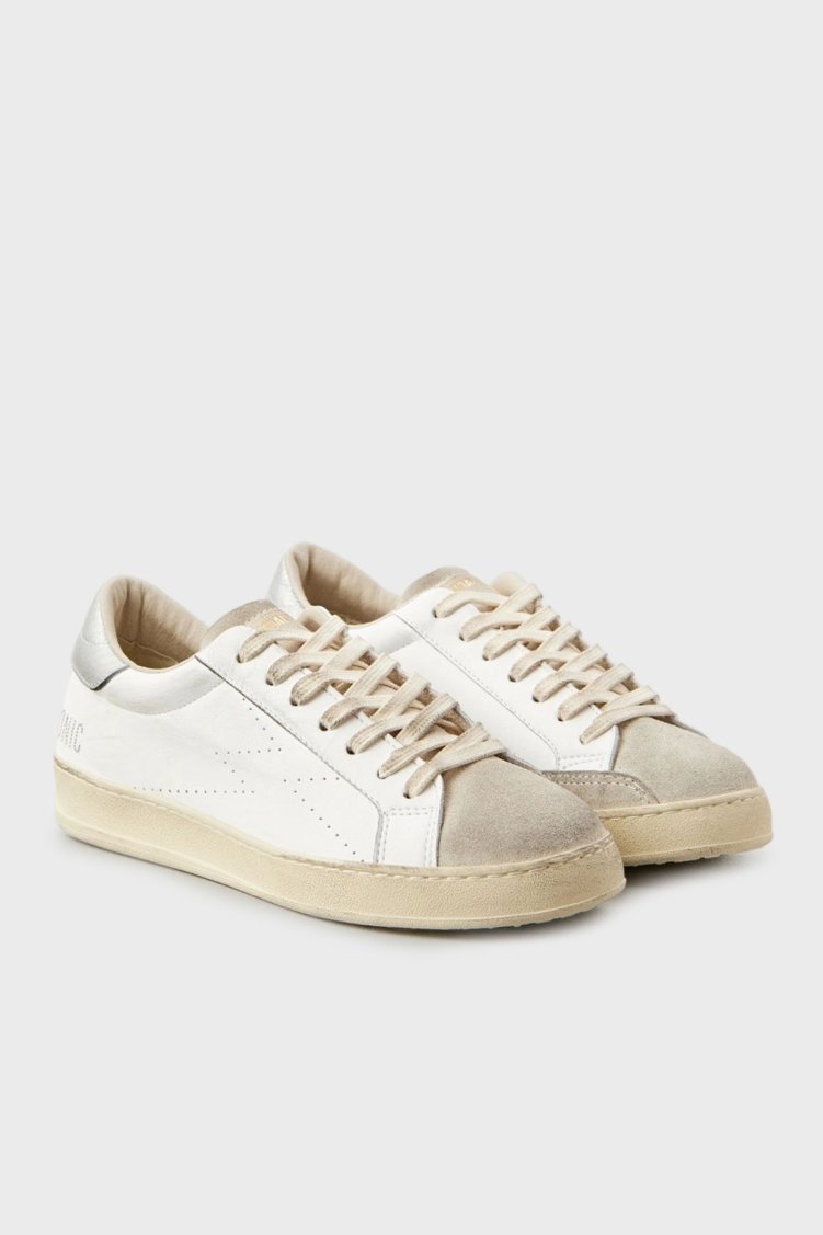 Moaconcept Deri Logolu Süet ve Metalik Detaylı Sneaker Kadın Ayakkabı IC019 BEYAZ - Moaconcept