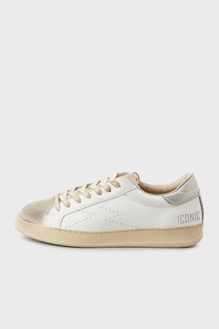 Moaconcept Deri Logolu Süet ve Metalik Detaylı Sneaker Kadın Ayakkabı IC019 BEYAZ - Moaconcept (1)