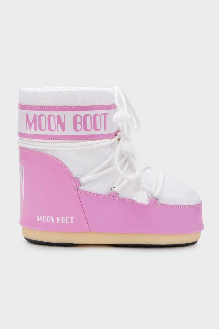 Moon Boot Logolu Bağcıklı Su İtici Kadın Kar Botu 80D1409340 JB05 PEMBE-BEYAZ - Moon Boot