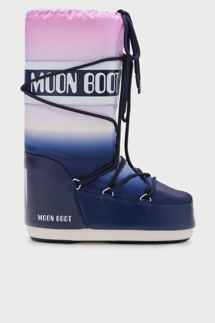 Moon Boot Logolu Bağcıklı Su İtici Renk Bloklu Kadın Kar Botu 80D1402920 F003 MAVİ-SİYAH - Moon Boot
