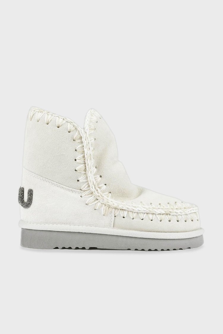 Mou Hakiki Deri Simli Logo Detaylı Dikişli Eskimo Bayan Bot MU.FW101050A CHLK EKRU - Mou