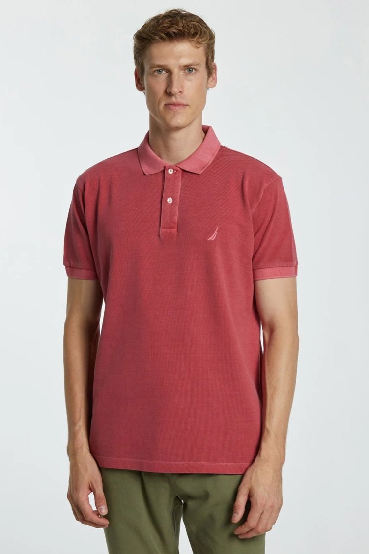 Nautica % 100 Pamuklu Polo Yaka Classic Fit T Shirt Erkek Polo Yaka T Shirt K35111T 6SR KIRMIZI - Nautica