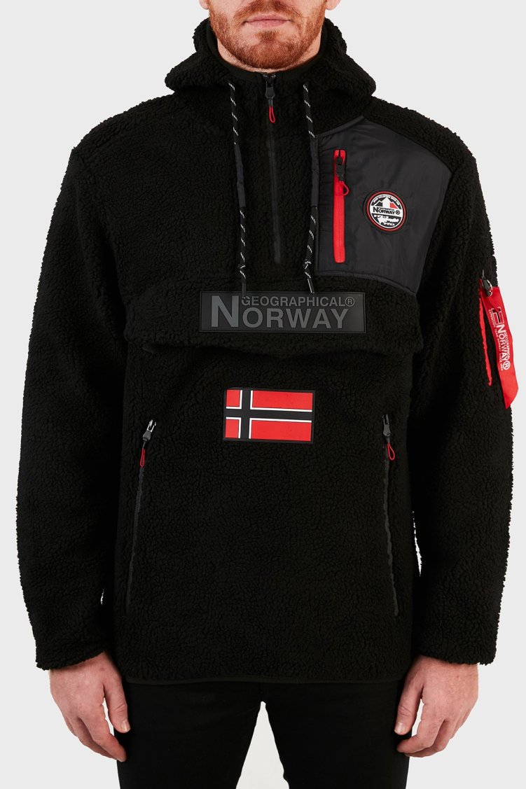 Norway Geographical Kapüşonlu Yumuşak Dokulu Soğuğa Dayanıklı Yarım Fermuar Outdoor Erkek Polar TERIFIQUE SİYAH - Norway Geographical