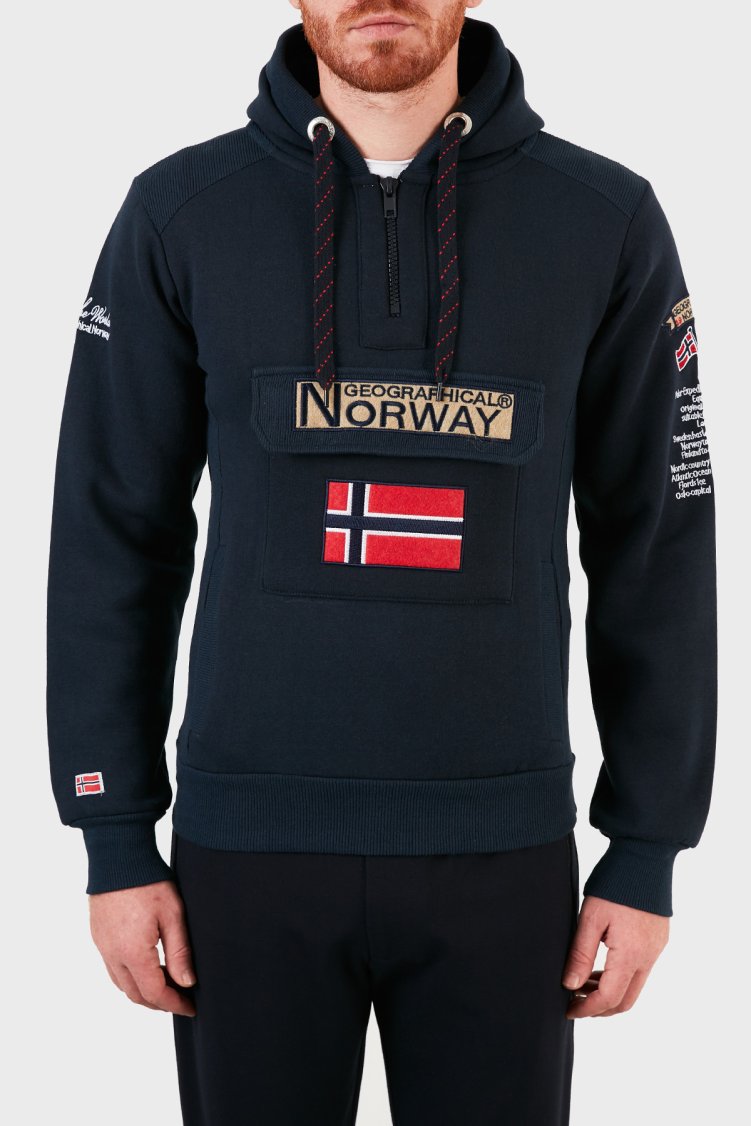 Norway Geographical Kapüşonlu Yarım Fermuarlı Outdoor Erkek Sweat GYMCLASSA100 Lacivert - Norway Geographical