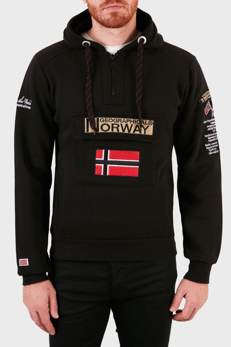 Norway Geographical Kapüşonlu Yarım Fermuarlı Outdoor Erkek Sweat GYMCLASSA100 Siyah - Norway Geographical