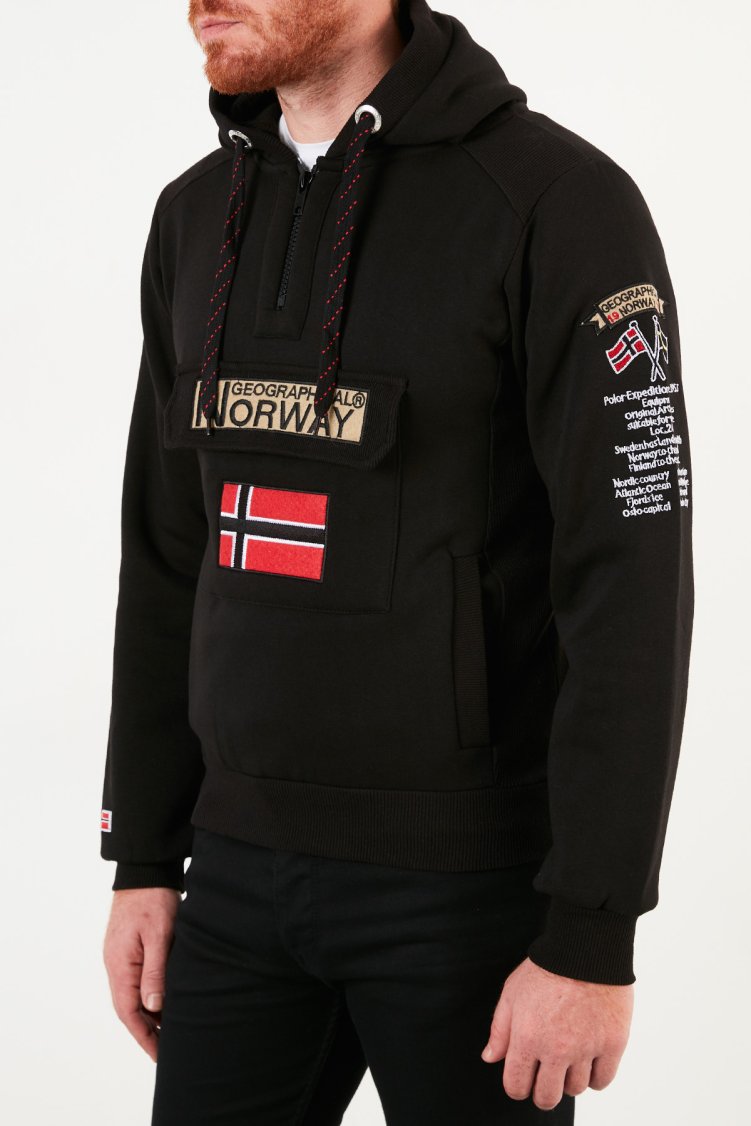 Norway Geographical Kapüşonlu Yarım Fermuarlı Outdoor Erkek Sweat GYMCLASSA100 Siyah - Norway Geographical (1)