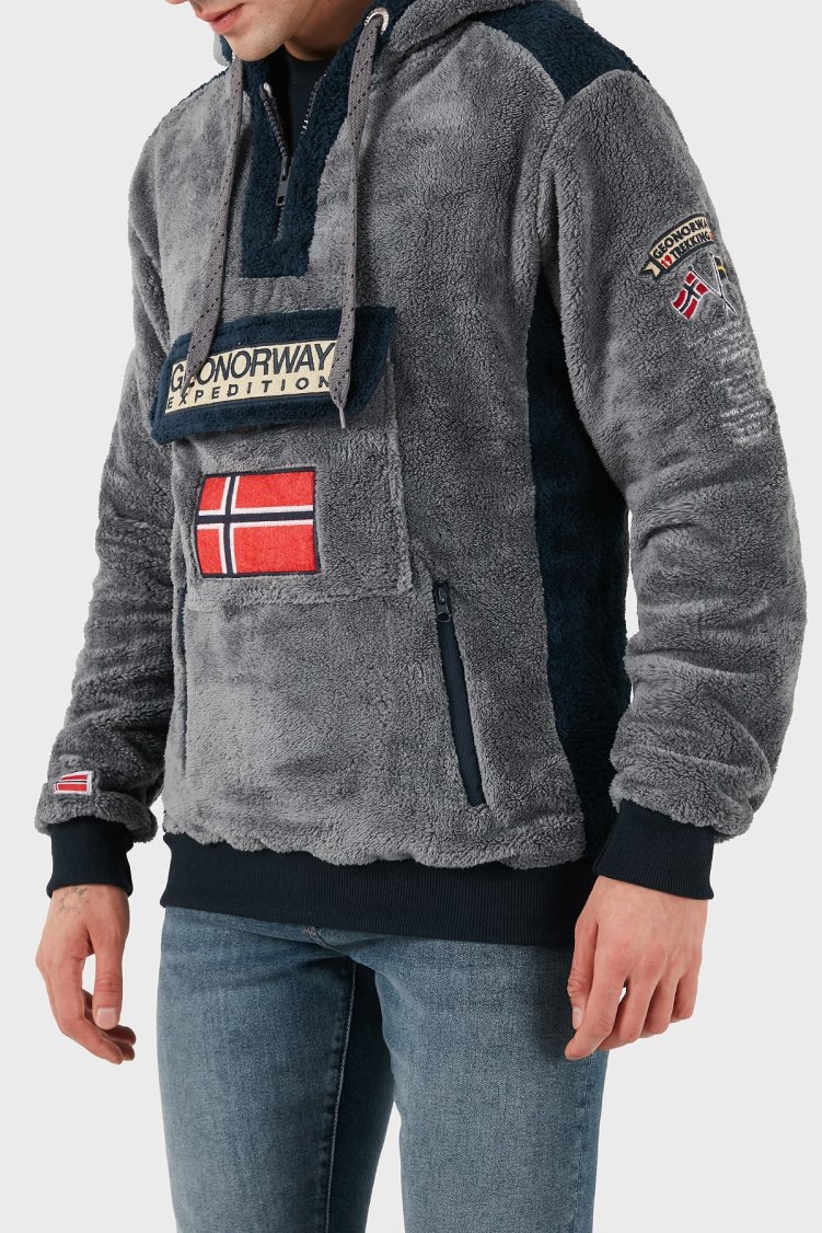 Norway Geographical Kapüşonlu Yarım Fermuarlı Outdoor Polar Erkek Sweat GYMCLASSSHERCO Koyu gri - Norway Geographical (1)