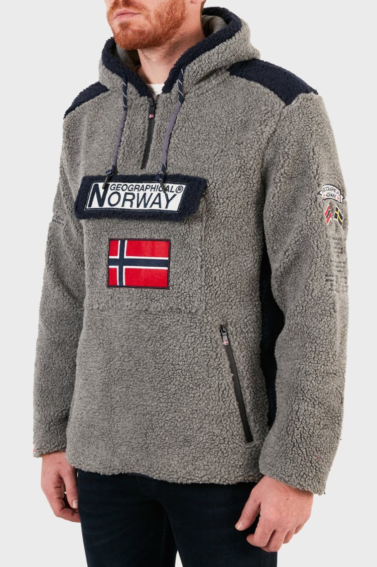 Norway Geographical Kapüşonlu Yarım Fermuarlı Outdoor Polar Erkek Sweat GYMCLASSSHERPA KOYU GRİ - Norway Geographical (1)