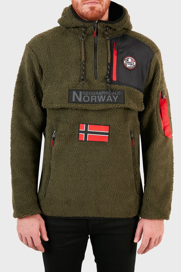 Norway Geographical Kapüşonlu Yumuşak Dokulu Soğuğa Dayanıklı Yarım Fermuar Outdoor Erkek Polar TERIFIQUE Haki - Norway Geographical
