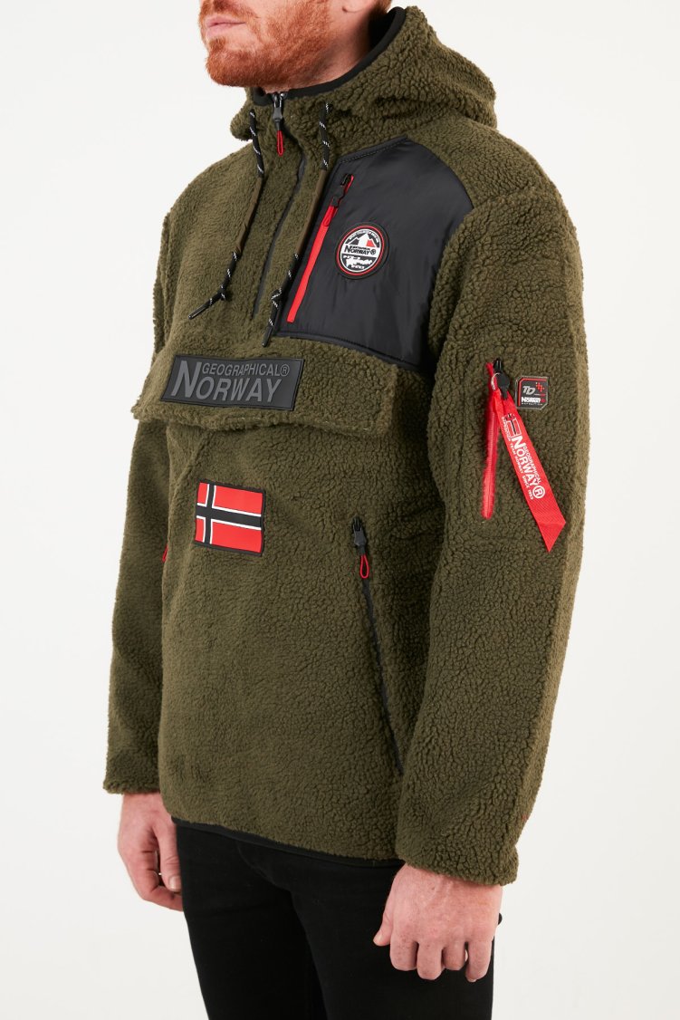 Norway Geographical Kapüşonlu Yumuşak Dokulu Soğuğa Dayanıklı Yarım Fermuar Outdoor Erkek Polar TERIFIQUE Haki - Norway Geographical (1)