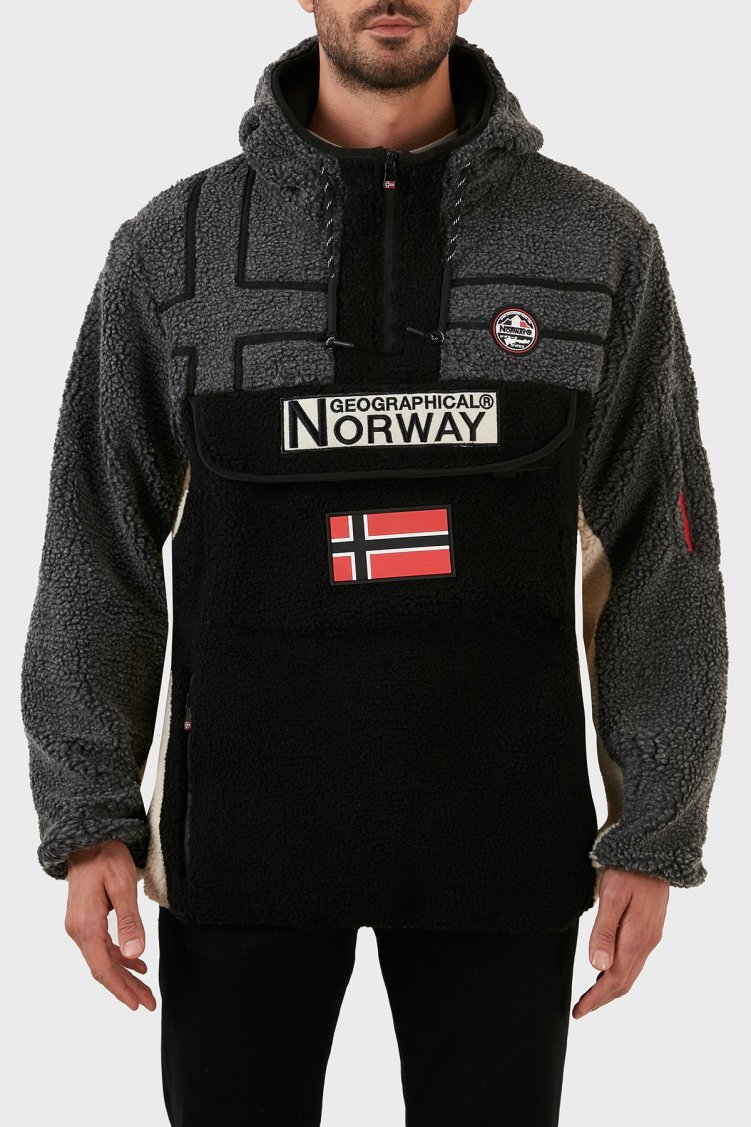 Norway Geographical Yumuşak Dokulu Soğuğa Dayanıklı Kapüşonlu Erkek Polar RIAKOLO SİYAH - Norway Geographical