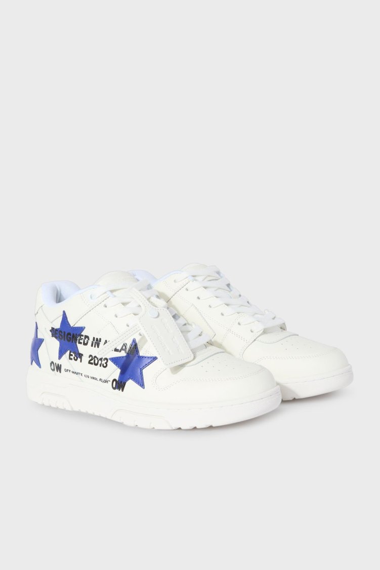 Off-White Yıldız Baskılı Deri Sneaker Erkek Ayakkabı OMIA189S25LEA00D 0145 BEYAZ-MAVİ - Off White (1)