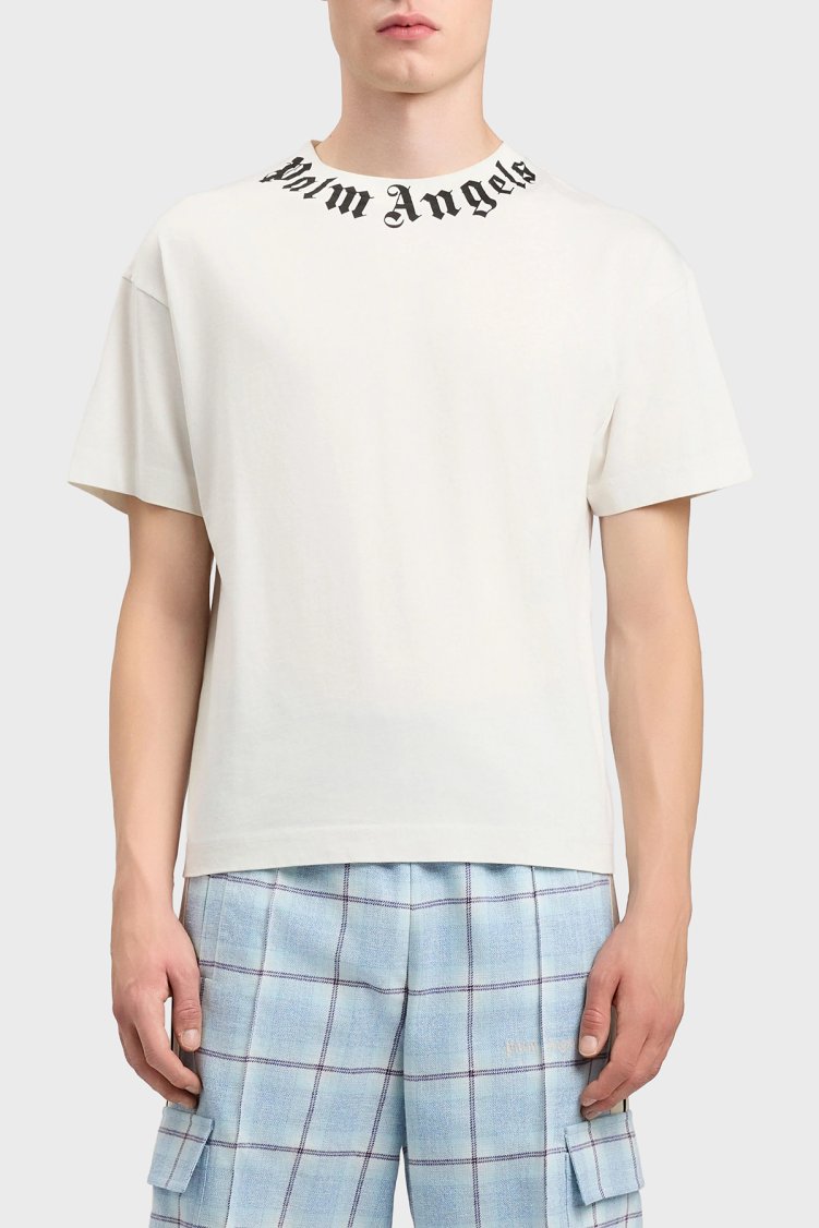 Palm Angels % 100 Pamuk Logo Baskılı Regular Fit Bisiklet Yaka Erkek T Shirt PMAA109S26JER008 EKRU - Palm Angels