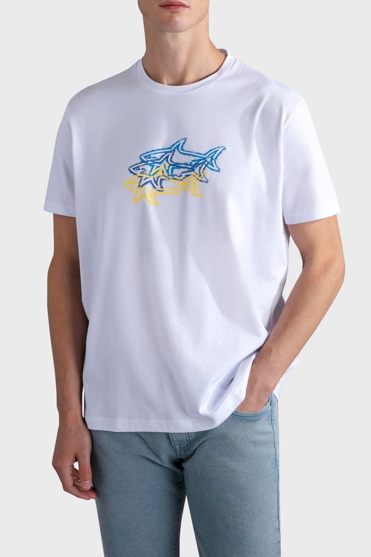 Paul & Shark % 100 Pamuk Regular Fit Bisiklet Yaka Baskılı Erkek T Shirt 24411041 010 BEYAZ - Paul & Shark