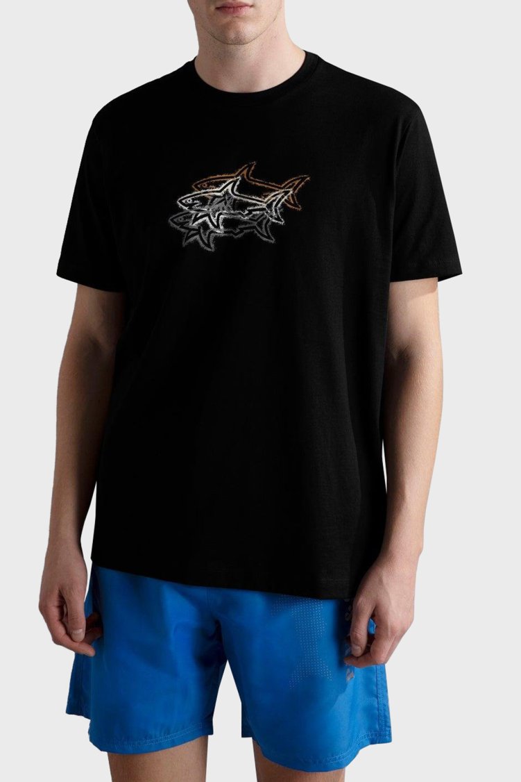 Paul & Shark % 100 Pamuk Regular Fit Bisiklet Yaka Baskılı Erkek T Shirt 24411041 011 SİYAH - Paul & Shark