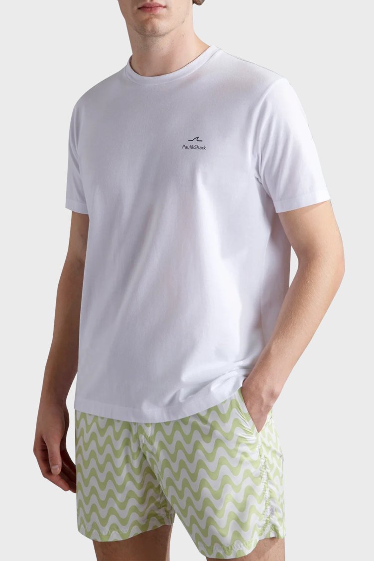 Paul & Shark % 100 Pamuk Regular Fit Sırt Baskılı Erkek T Shirt 24411087 010 BEYAZ - Paul & Shark