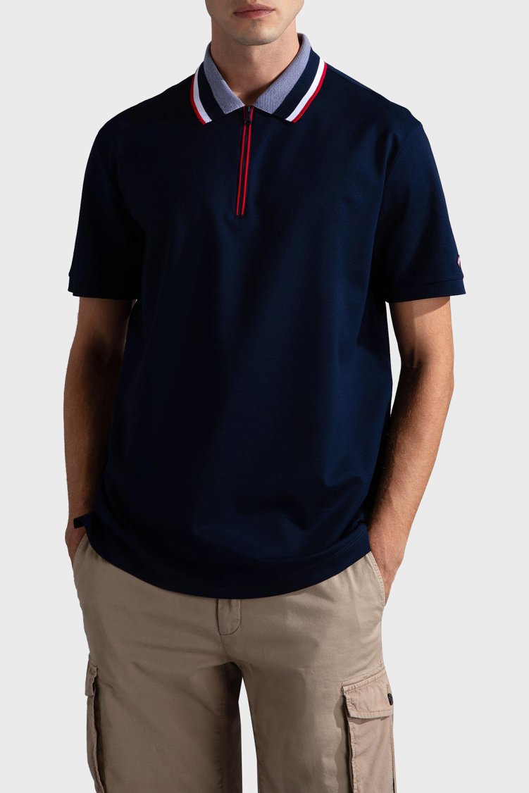 Paul & Shark % 100 Pamuk Regular Fit Yarım Fermuarlı Erkek Polo Yaka T Shirt 24411288 013 LACİVERT - Paul & Shark