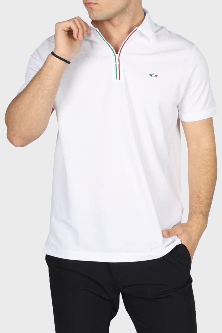 Paul & Shark % 100 Pamuk Regular Fit Yarım Fermuarlı Erkek Polo Yaka T Shirt 24411314 010 BEYAZ - Paul & Shark (1)