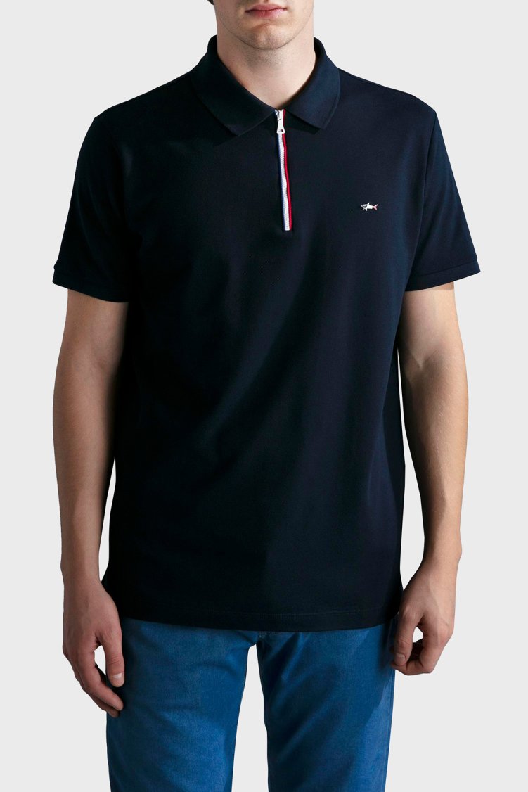 Paul & Shark % 100 Pamuk Regular Fit Yarım Fermuarlı Erkek Polo Yaka T Shirt 24411314 013 LACİVERT - Paul & Shark