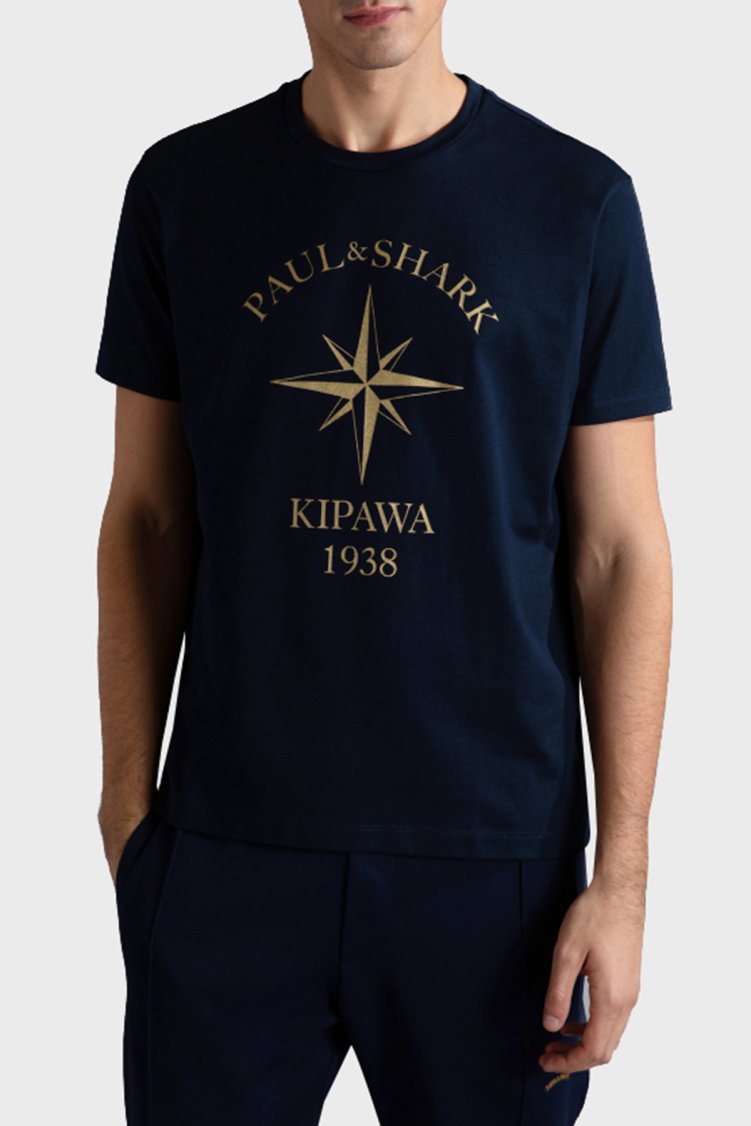 Paul & Shark Baskılı % 100 Pamuk Regular Fit Bisiklet Yaka Erkek T Shirt 24411133 013 LACİVERT - Paul & Shark