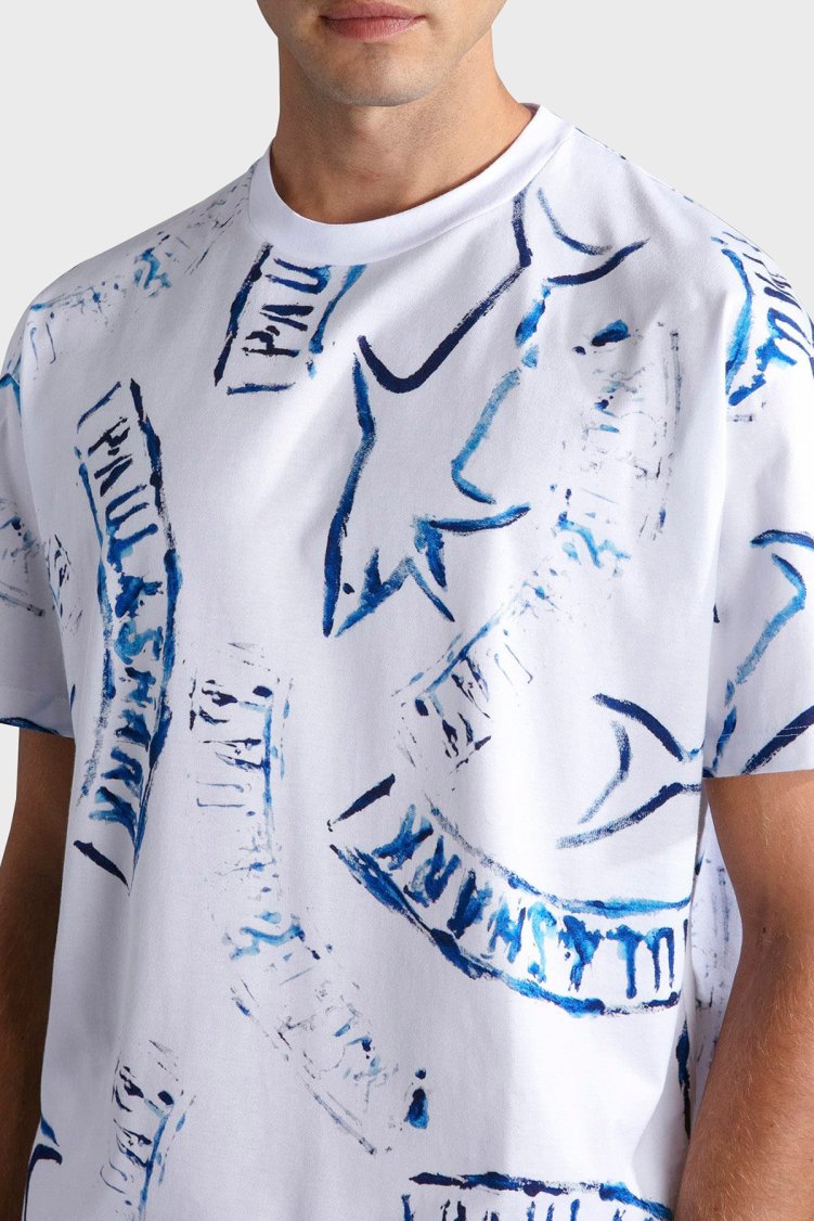 Paul & Shark Baskılı Pamuklu Regular Fit Bisiklet Yaka Erkek T Shirt 24411103 010 BEYAZ - Paul & Shark (1)