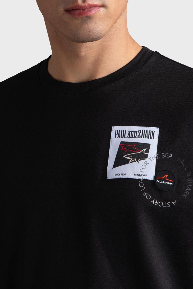 Paul & Shark Baskılı Pamuklu Regular Fit Bisiklet Yaka Erkek T Shirt 24411117 011 SİYAH - Paul & Shark (1)