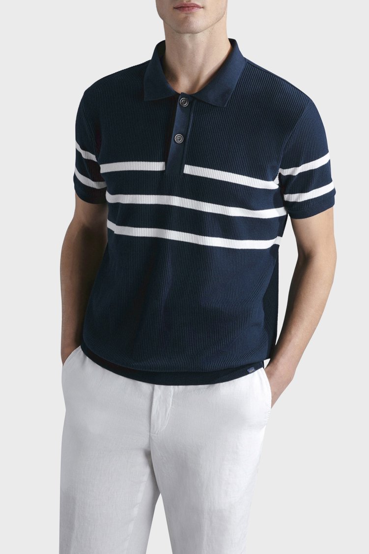 Paul & Shark Çizgili % 100 Pamuk Regular Fit Düğmeli Erkek Polo Yaka T Shirt 24411625 201 LACİVERT - Paul & Shark