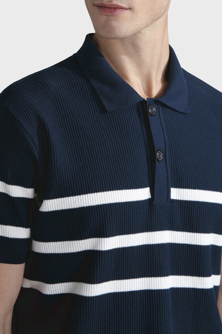 Paul & Shark Çizgili % 100 Pamuk Regular Fit Düğmeli Erkek Polo Yaka T Shirt 24411625 201 LACİVERT - Paul & Shark (1)
