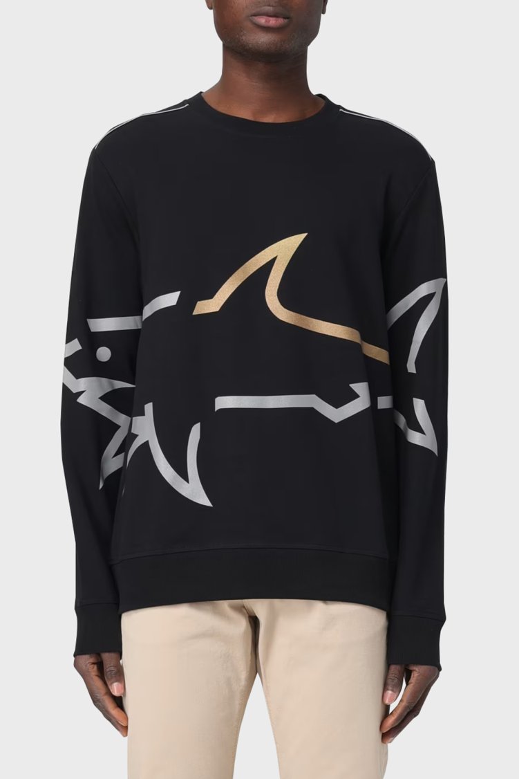 Paul & Shark Logo Baskılı Streç Pamuklu Regular Fit Bisiklet Yaka Erkek Sweat 24411881 011 SİYAH - Paul & Shark