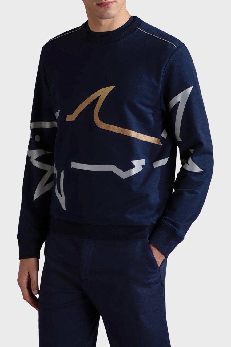 Paul & Shark Logo Baskılı Streç Pamuklu Regular Fit Bisiklet Yaka Erkek Sweat 24411881 013 LACİVERT - Paul & Shark