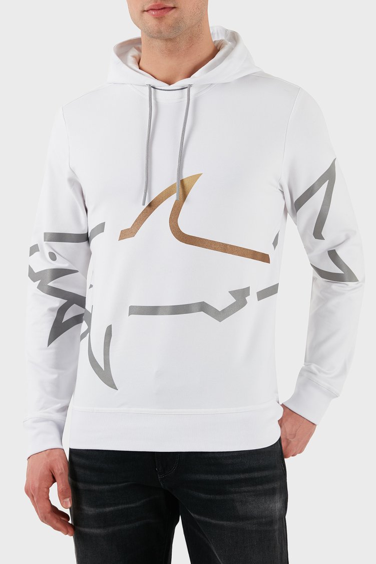 Paul & Shark Logo Baskılı Streç Pamuklu Regular Fit Kapüşonlu Erkek Sweat 24411882 010 BEYAZ - Paul & Shark (1)