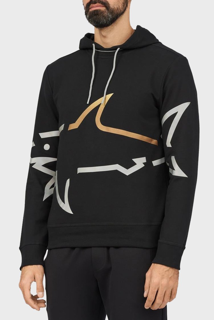 Paul & Shark Logo Baskılı Streç Pamuklu Regular Fit Kapüşonlu Erkek Sweat 24411882 011 SİYAH - Paul & Shark