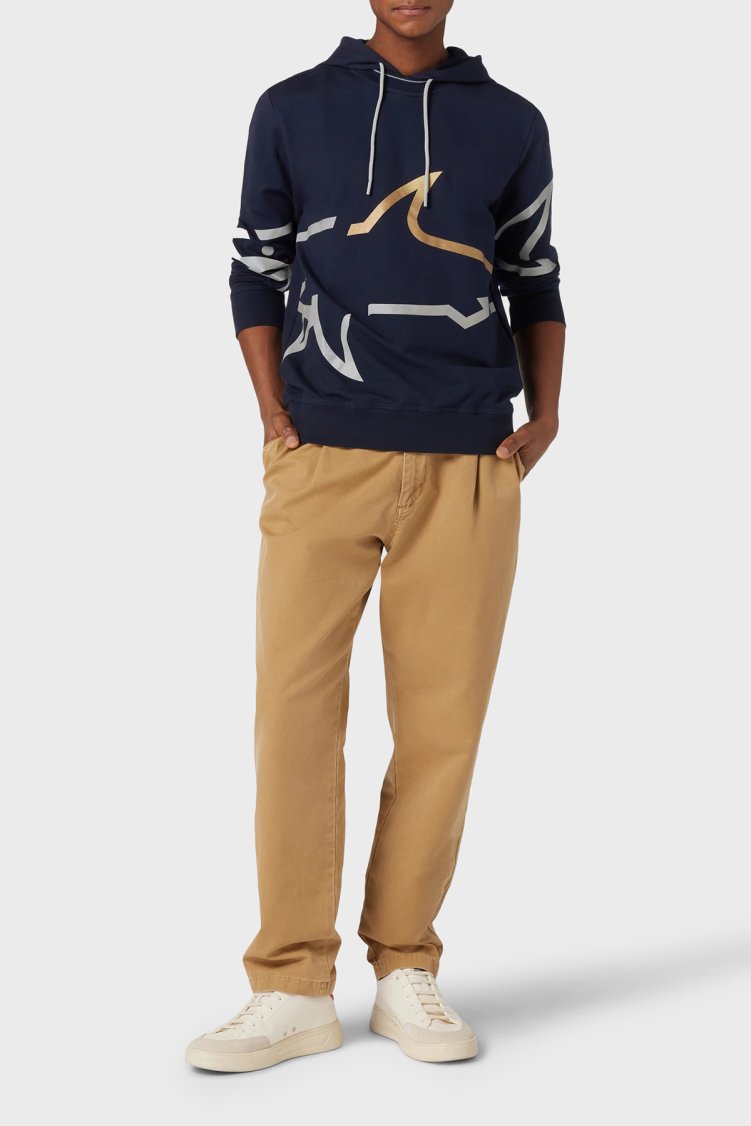 Paul & Shark Logo Baskılı Streç Pamuklu Regular Fit Kapüşonlu Erkek Sweat 24411882 013 LACİVERT - Paul & Shark (1)