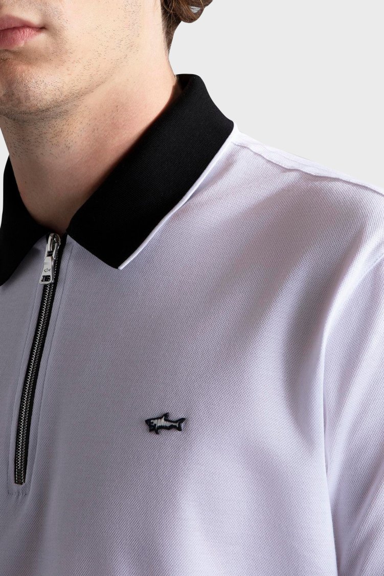 Paul & Shark Pamuklu Regular Fit Yarım Fermuarlı Erkek Polo Yaka T Shirt 24411319 010 BEYAZ - Paul & Shark (1)