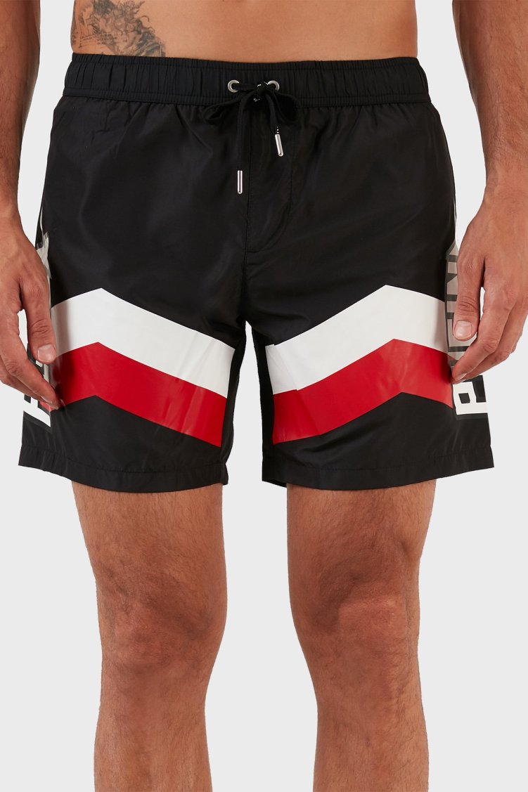 Philipp Plein Logolu Deniz Şortu Belden Bağlamalı Erkek Mayo Short CUPP06M0199 SİYAH - Philipp Plein (1)