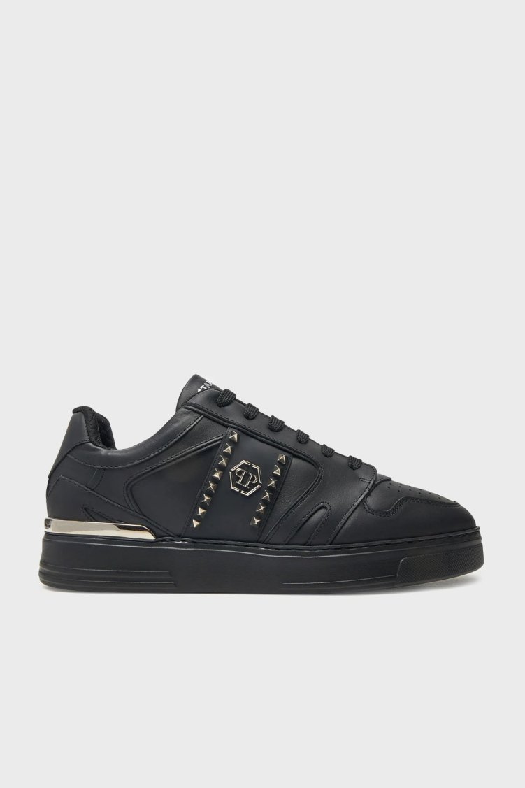 Philipp Plein Logolu Hakiki Deri Zımba Detaylı Kalın Taban Sneaker Erkek Ayakkabı USC0658 PLE010N 0202 SİYAH - Philipp Plein