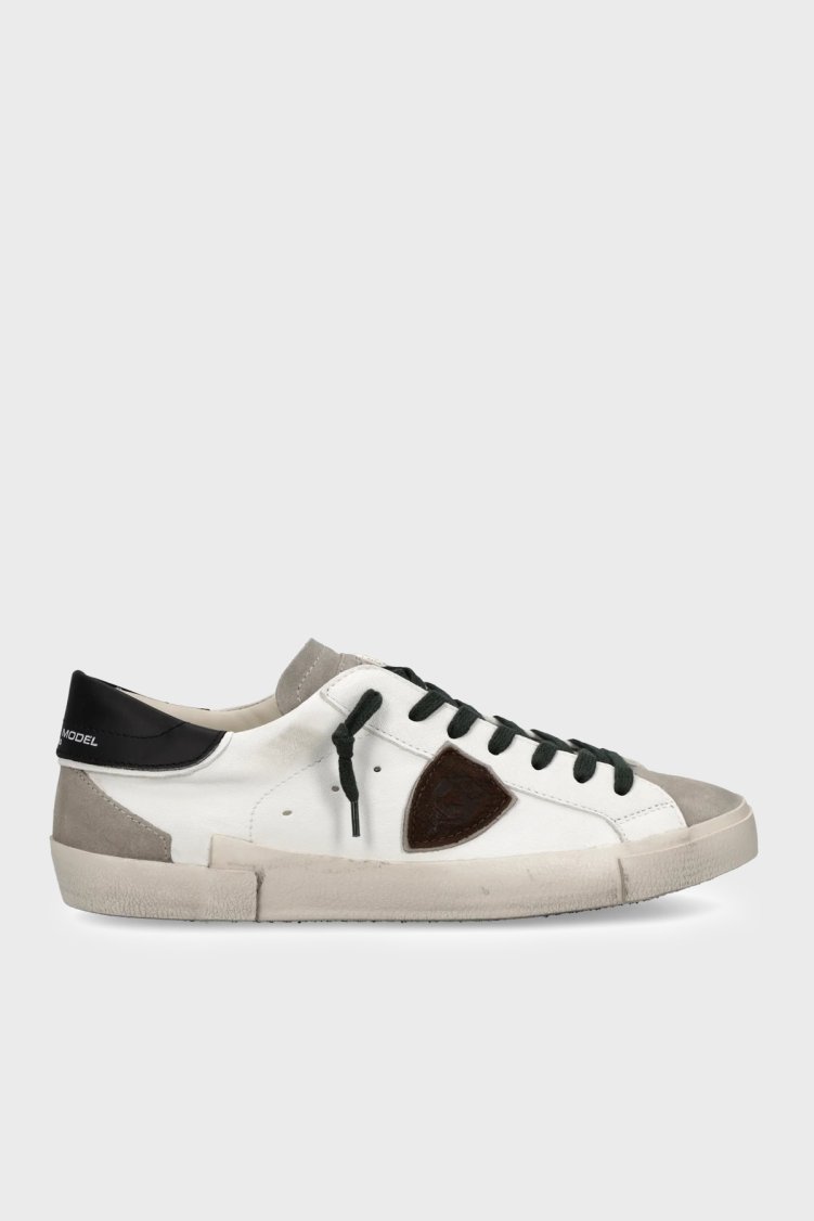 Philippe Model Deri Logolu Sneaker Erkek Ayakkabı PRLUWX55 Beyaz-siyah - Philippe Model