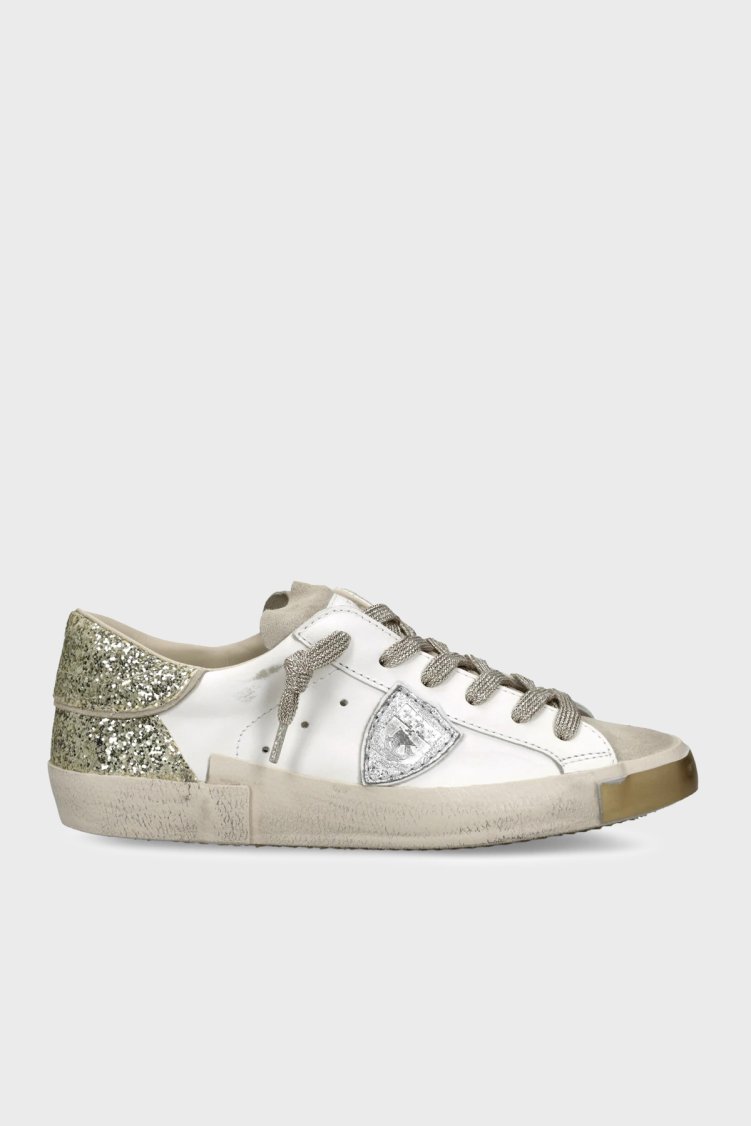 Philippe Model Deri Pul Detaylı Sneaker Bayan Ayakkabı PRLDVGX2VGX2 BEYAZ-GOLD - Philippe Model