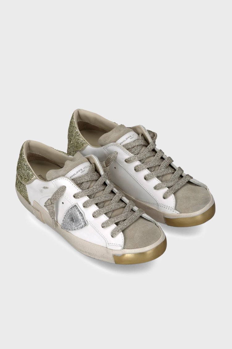 Philippe Model Deri Pul Detaylı Sneaker Bayan Ayakkabı PRLDVGX2VGX2 BEYAZ-GOLD - Philippe Model (1)
