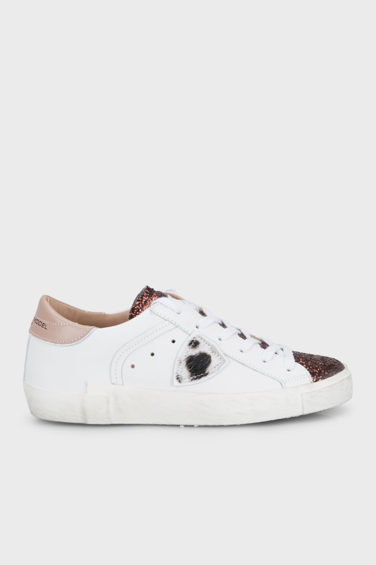 Philippe Model Logolu Deri Sneaker Kadın Ayakkabı PRLDVGA4 Beyaz-kahve - Philippe Model