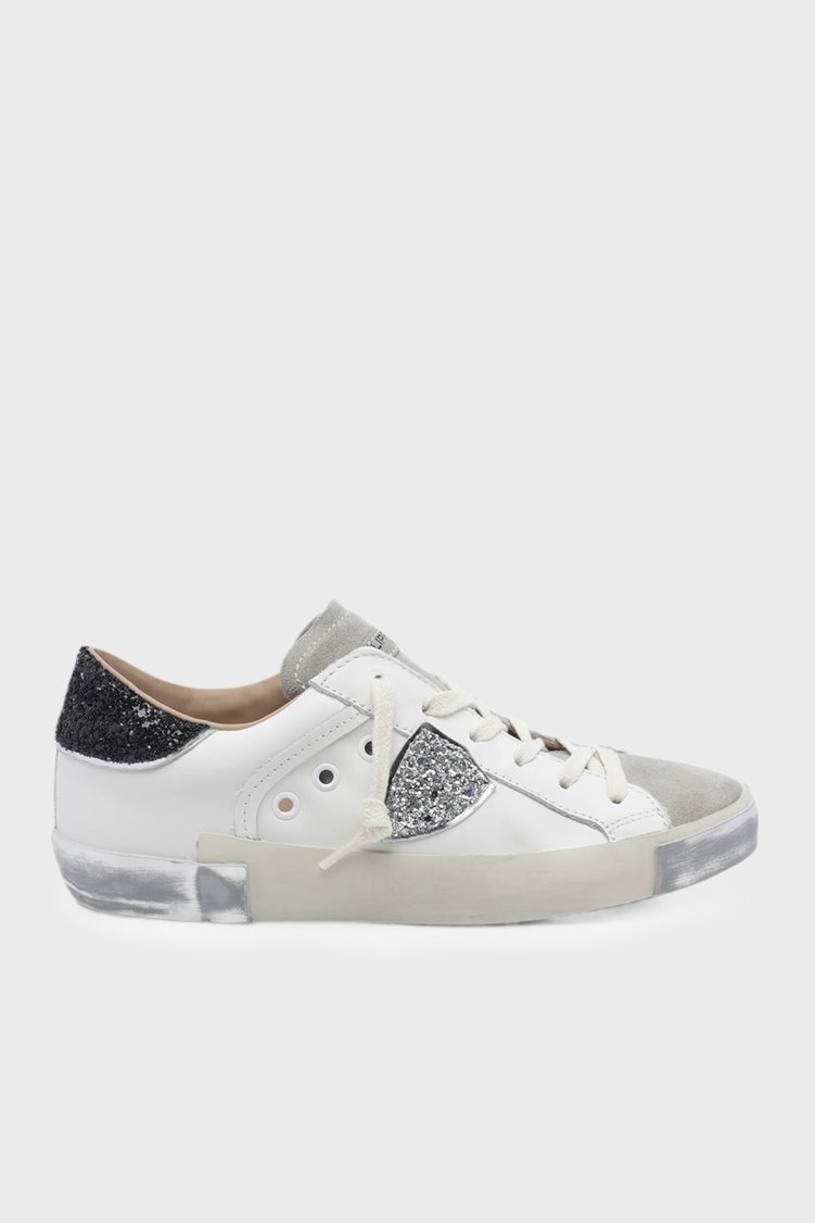Philippe Model Sim Detaylı Deri Sneaker Kadın Ayakkabı PRLDVG09 Beyaz-gri-siyah - Philippe Model