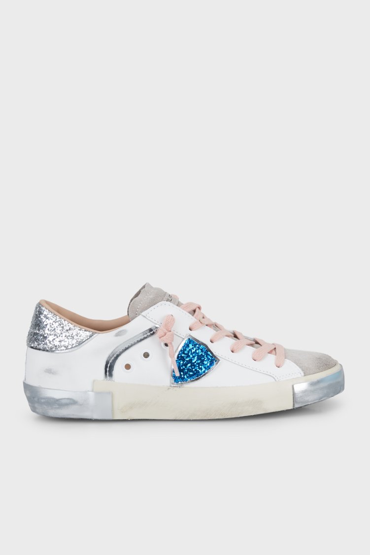 Philippe Model Sim Detaylı Deri Sneaker Kadın Ayakkabı PRLDVG10 Beyaz-gri-mavi - Philippe Model