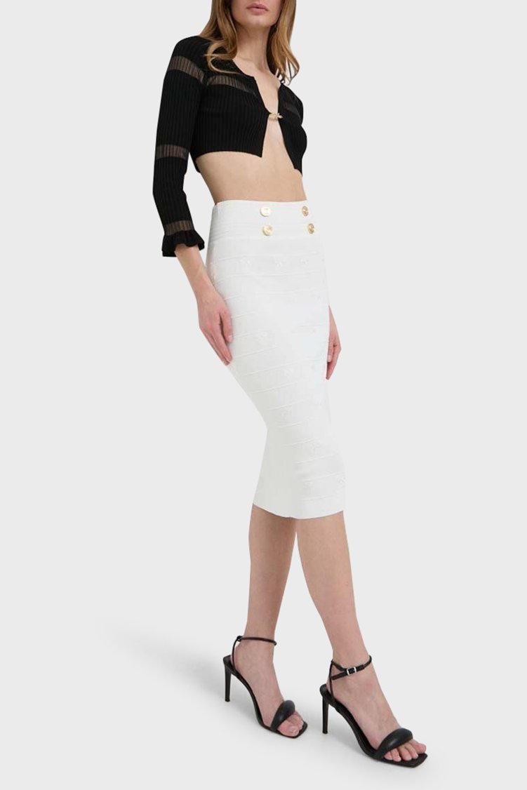 Pinko Düğme Detaylı Yüksek Bel Midi Boy Kalem Kadın Etek 102883A1LKZ04 BEYAZ - Pinko (1)