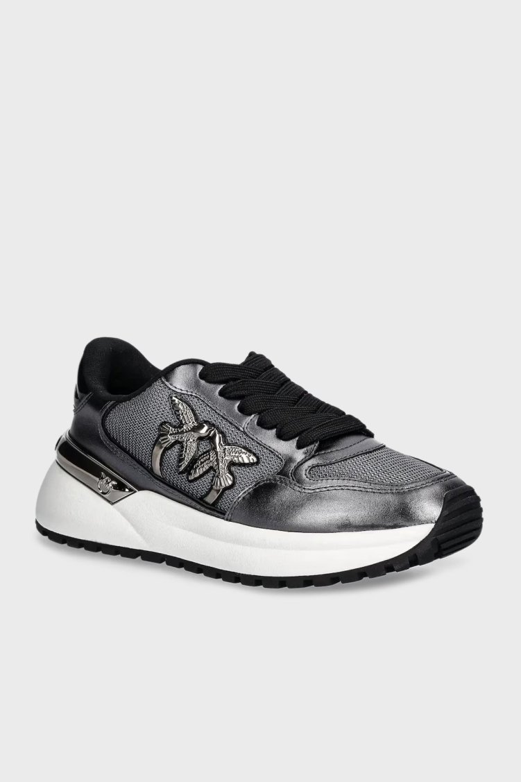 Pinko Logolu Hakiki Deri Kalın Taban Sneaker Bayan Ayakkabı SS0055 P105 KZ7 KOYU GRİ - Pinko (1)