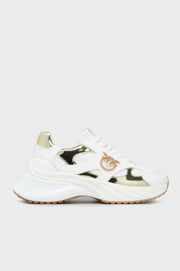 Pinko Logolu Hakiki Deri Kalın Taban Sneaker Bayan Ayakkabı SS0067 E022 ZIA BEYAZ - Pinko